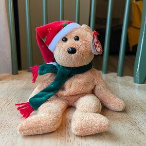Beanie Baby with Santa Hat and Scarf— 2003 Holiday Teddy